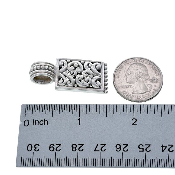 Vintage Sterling Silver 925 Rectangular Ornate Filigree Pendant - Picture 6 of 6